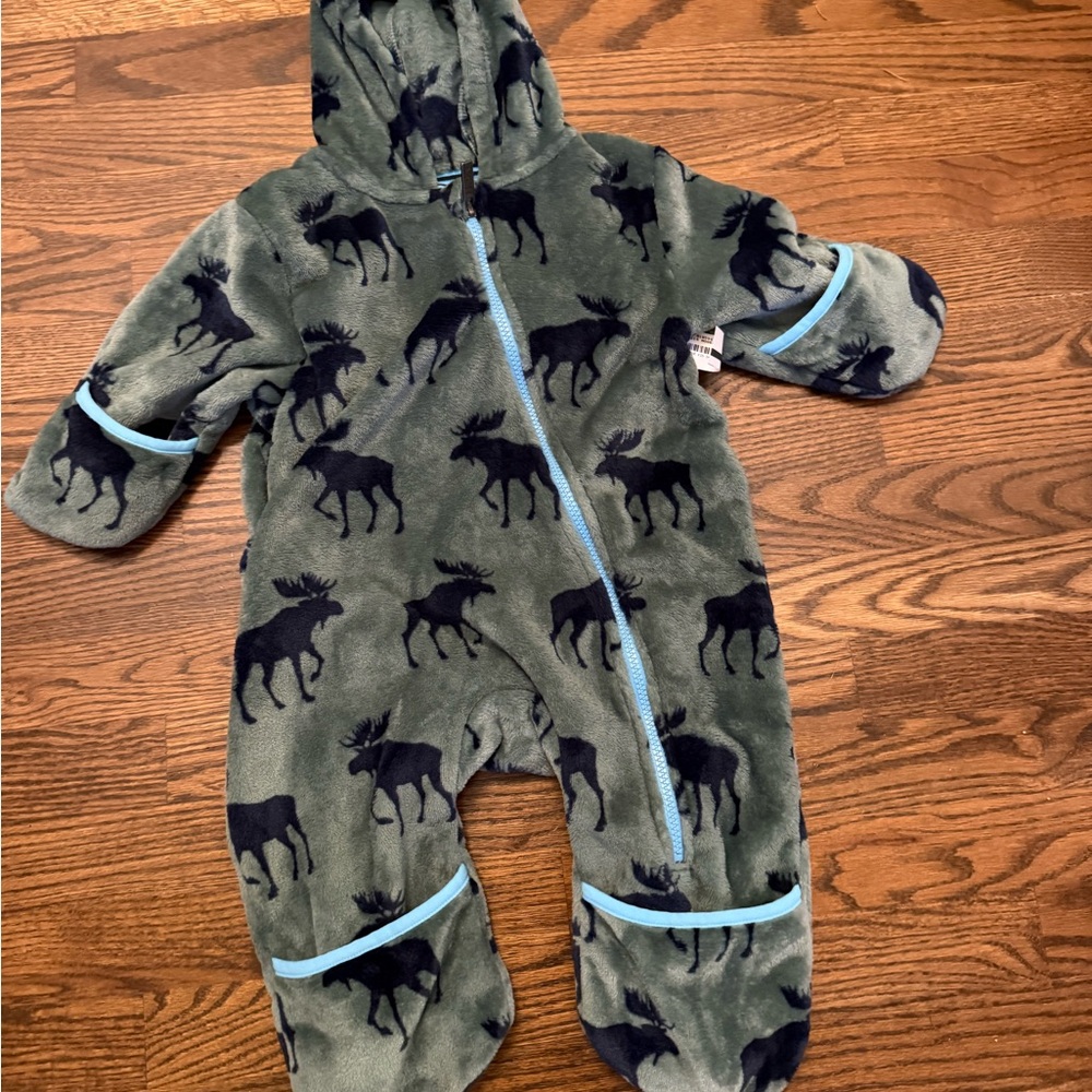 Hatley Green and Blue Moose Print Bodysuit
